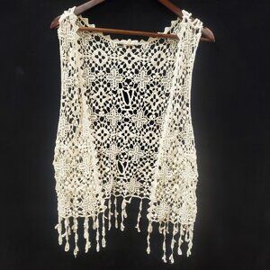 Nabee‎ Womens Crochet Fairy Cardigan Size L Ivory Cottagcore Beach Lightweight